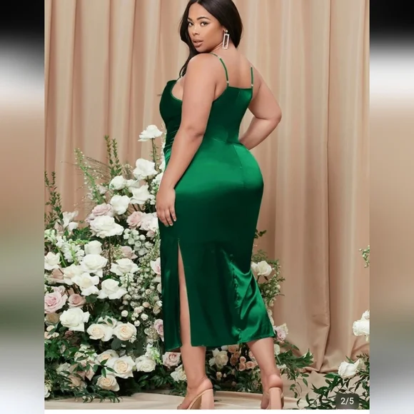 Draped Neck Split Thigh Slip Dress - Picture 4 of 10